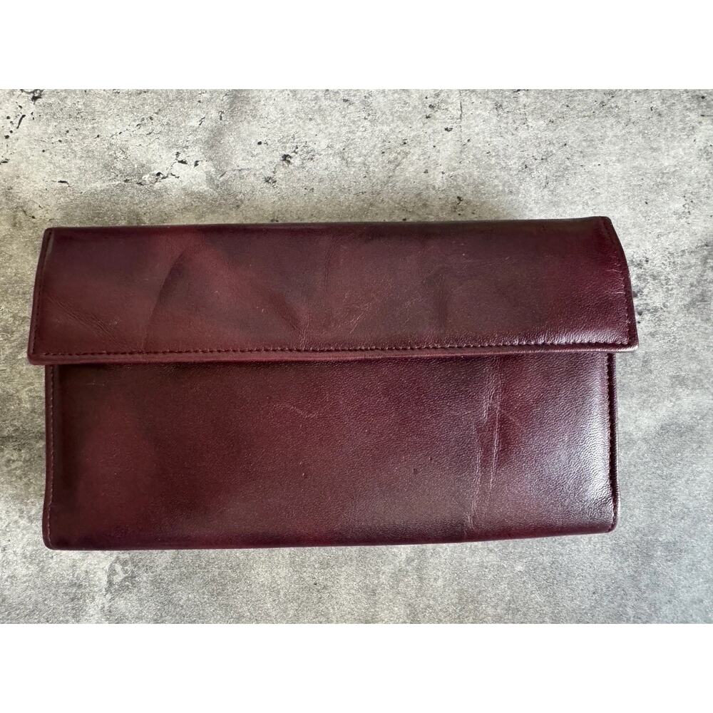 Vintage Buxton Burgundy Leather Clutch Wallet w/ Magic Planner Insert Retro
